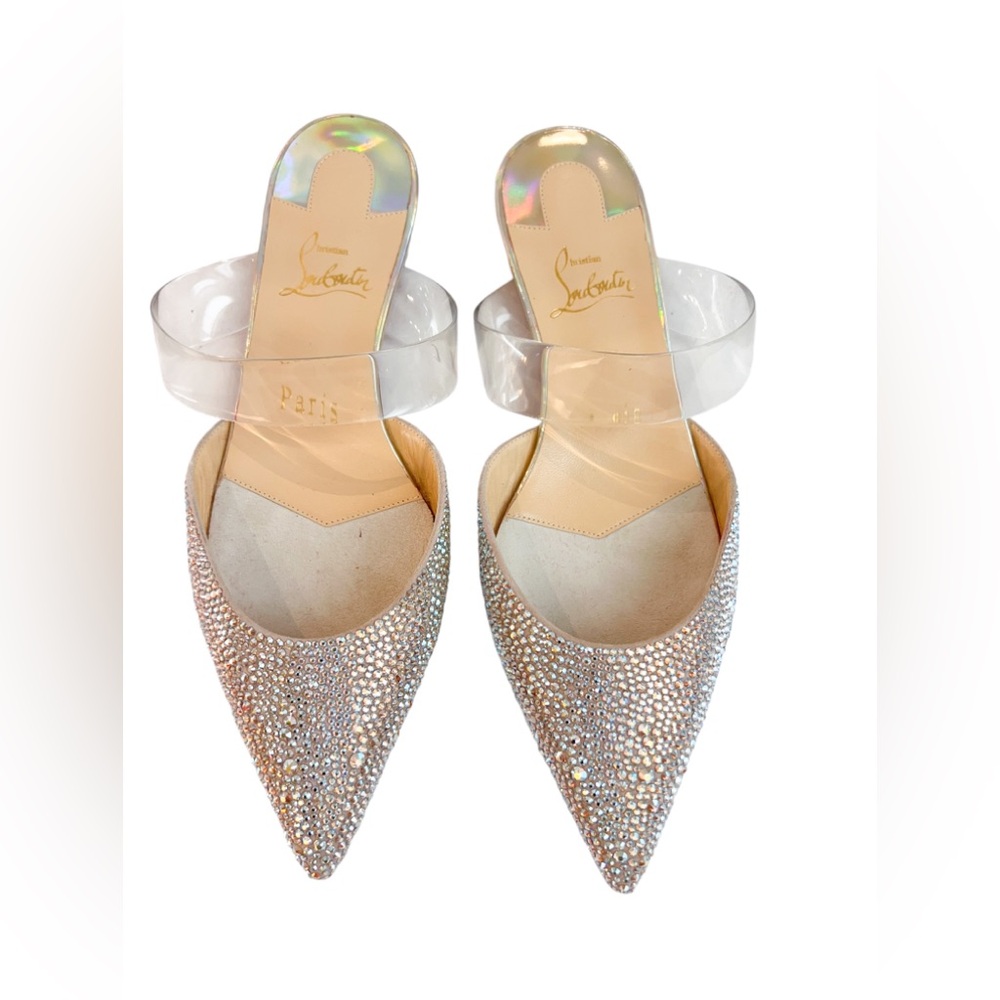 Christian Louboutin Silver Suede and Leather Strass Mules